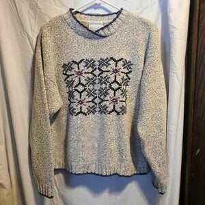 Christopher & Banks Womens Heavy Cotton Hand Embroidered Sweater Size Large